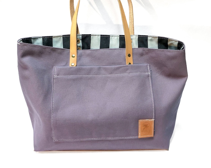 Purple Tote with Vintage Striped Lining