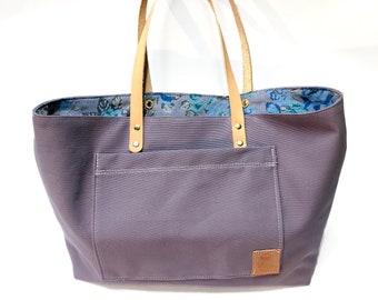 Purple Tote with Floral Corduroy Lining