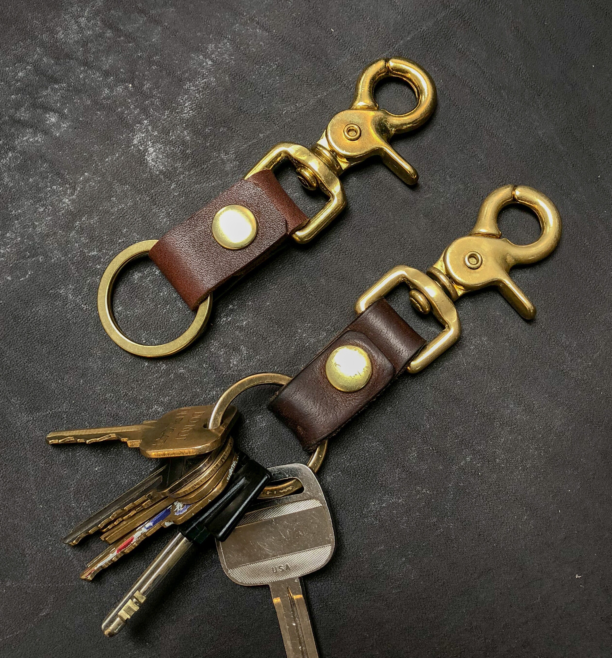 Leather and Brass Key Fob with Ring