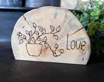 Wood Burned ”Philodendron Love” Sign || Table Decor