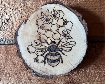 Wood Burned Wall Hanging || Honeycomb And Bee