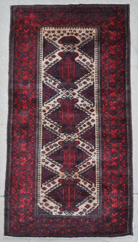 Vintage Tribal Baluch Rug - 3'10 X 7'3 - 117 X 220 Cm Vintage Tribal Baluch Rug - 3'10 X 7'3 - 117 X 220 Cm