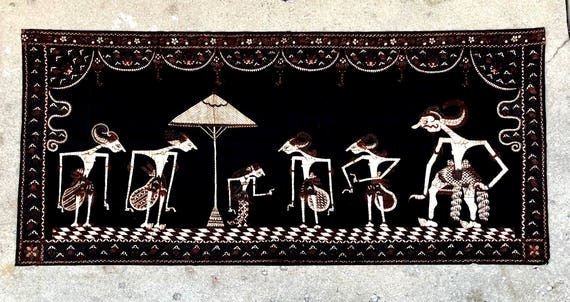 Wayang Batik Textile: Hand-Painted Javanese Cotton (7'8 x 3'5)