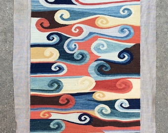 Ręcznie tkany turecki kilim: współczesna sztuka wełniana, 19" x 32"