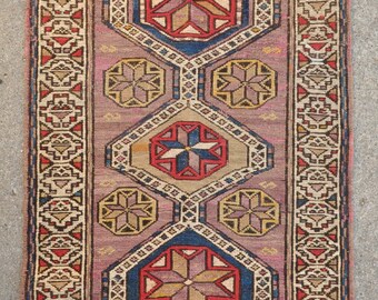 Small Vintage Caucasian Soumak Rug: Wool Kilim (1'8 x 3'4)