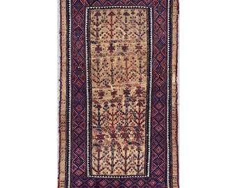 Antique Baluch Sofreh Kilim Rug - 2'5 x 4'8 - 75 x 141 cm - Authentic Tribal Weaving - FREE DOMESTIC SHIPPING