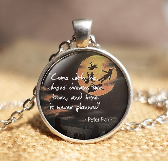 Peter Pan Fly Photo Cabochon Glass Tibet Silver Locket Pendant Necklace
