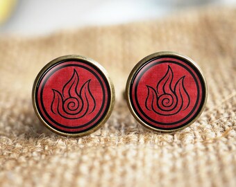 Fire Cuff Links,Avatar Fire Bender Cuff Links,hypoallergenic Cuff Links,Anime Cuff Links