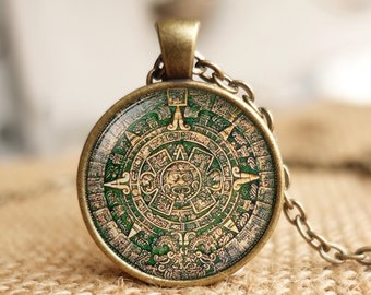 MAYAN CALENDAR PENDANT Mayan Calendar Jewelry Aztec Calendar Mayan Pendant Brown White Astronomy Jewelry Archaeology Jewelry