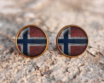 Norway Stud Earrings,Norwegian flag Earrings,national symbolic,Flag Earrings