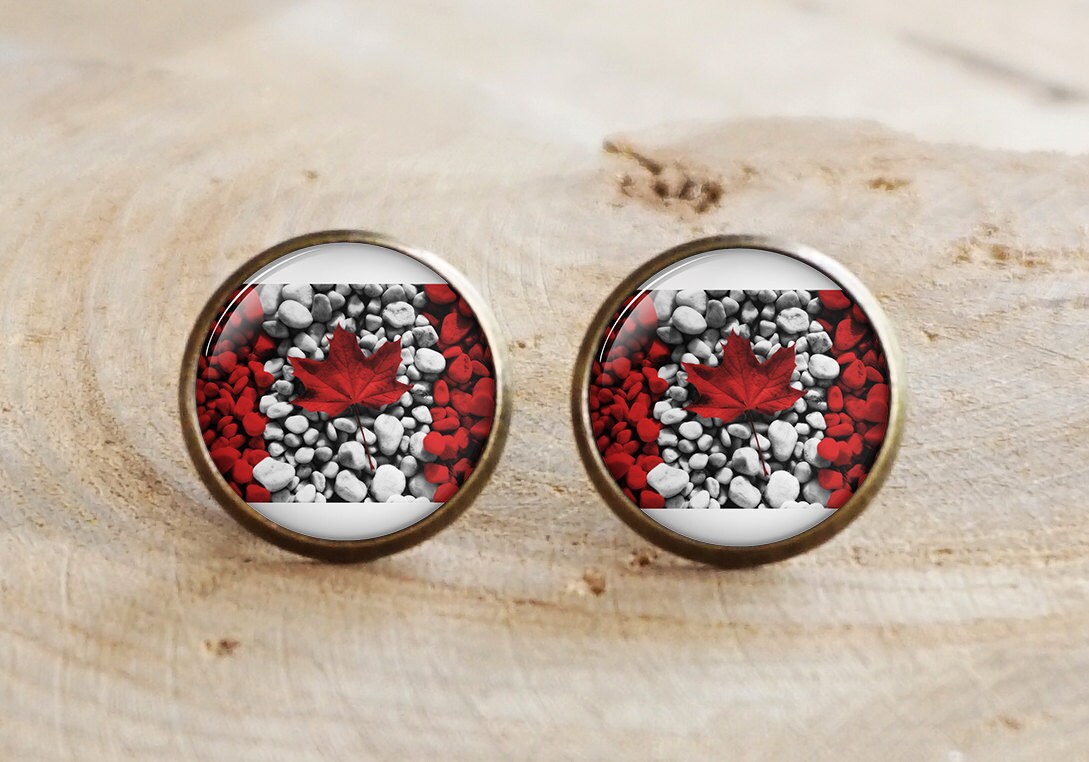 Canada Stud Earrings Canadian Flag Studs Red and white Maple Etsy