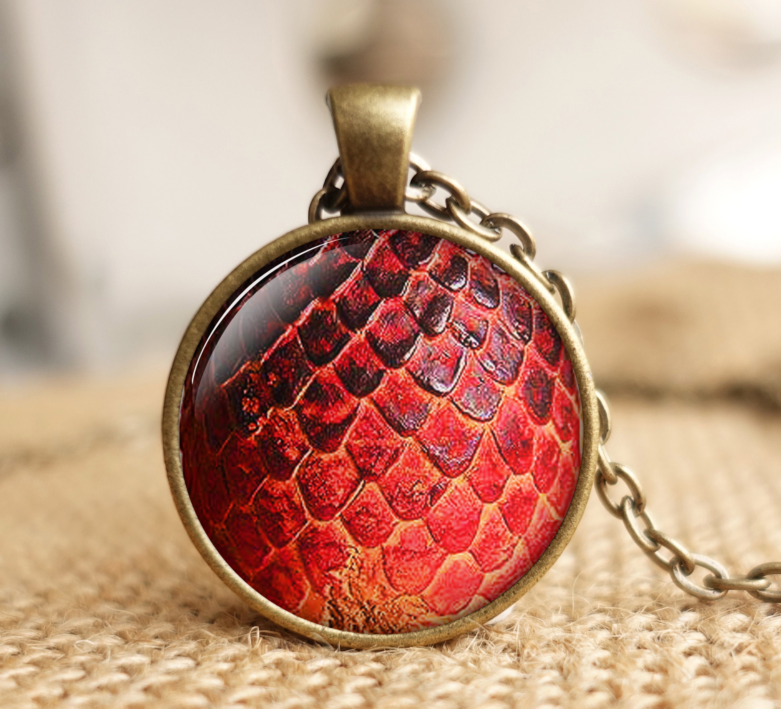 Red Dragon Scale Necklace Dragon Skin Pendant Mythology Etsy