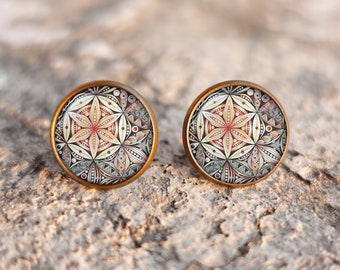 White flower stud,Sacred Geometry Earrings,Mandala Stud