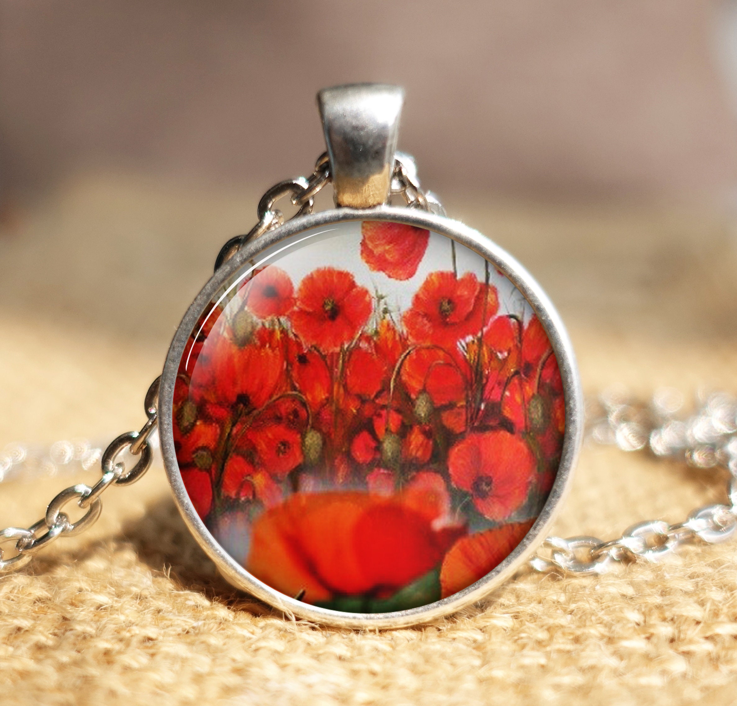 Poppy pendant poppy necklace poppy jewelry remembrance Etsy