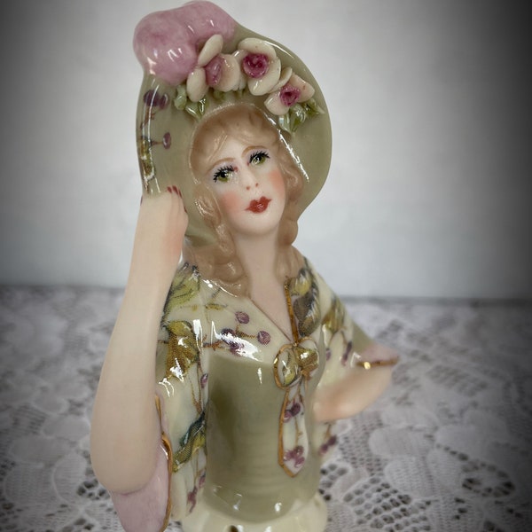 Porcelain Half Doll, Betty, Reproduction Doll, Dresser Doll, Pincushion Doll