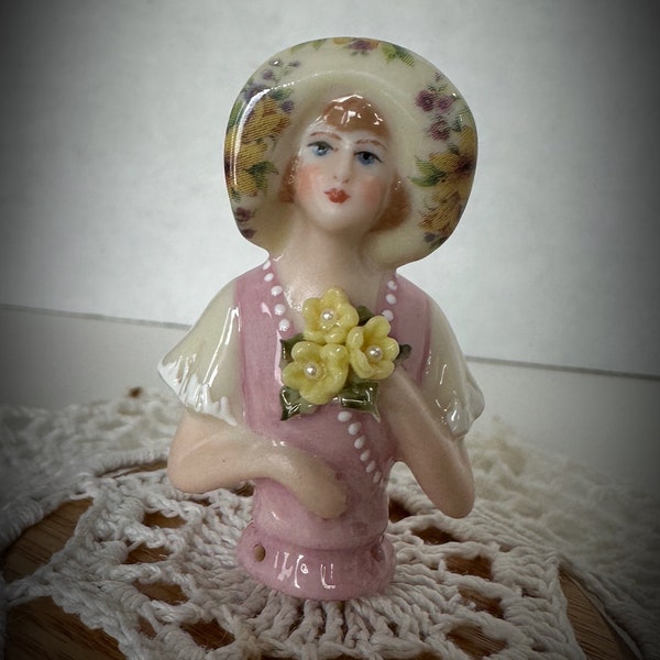 Porcelain Half Doll, Helen, Reproduction Half Doll, Pincushion Doll, Dresser Doll, Cross Stitch Doll, Collectible Doll