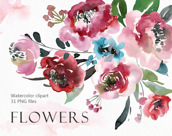 Download Free Watercolor Flower Clipart Png Vintage Boho Retro Floral Old Etsy SVG Cut Files