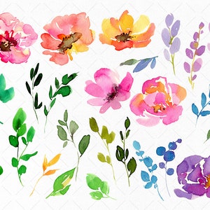Watercolor Bright Summer Flowers Clipart Colorful Floral Clip Art Violet Pink Purple Bouquets Digital Download Free Commercial Use Png image 2