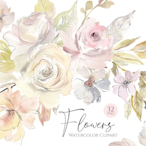 Aquarela Floral Clipart Blush Rosa Suave Casamento Luz Flores Clip Art Digital Download Pencil Line Art Bouquet Free Commercial Use Png
