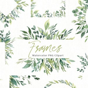 Watercolor Greenery Frames Borders PNG Clipart Green Leaves Branches Clip Art Aquarelle Arrangements Bright Foliage Free Commercial Use