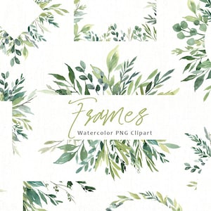 Watercolor Greenery Frames Borders PNG Clipart Green Leaves Branches Clip Art Aquarelle Arrangements Bright Foliage Free Commercial Use