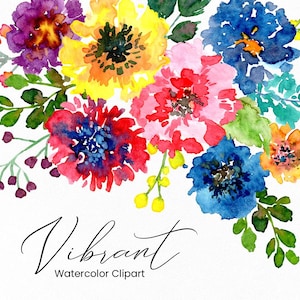 Levendige aquarel bloemen handgeschilderde clipart heldere kleurrijke bloemen illustraties lente zomer digitale download gratis commercieel gebruik, png