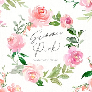 Aquarell Blumen Clipart Rosa Blush Sanfte Weiche Rosen Aquarell Hochzeit Floral Clip Art Aquarell Blumenstrauß Kranz Freie kommerzielle Nutzung PNG