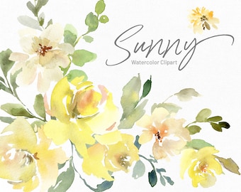 Watercolor Yellow Flowers Clipart Floral Clip Art Wedding Sunny Peonies Bouquet Digital Download Bright Watercolour Free Commercial Use Png