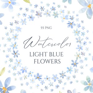 Acquerello azzurro piccoli fiori Clipart cornice bordo floreale goccia Clip Art matrimonio Lobelia Decor Download digitale gratuito uso commerciale Png
