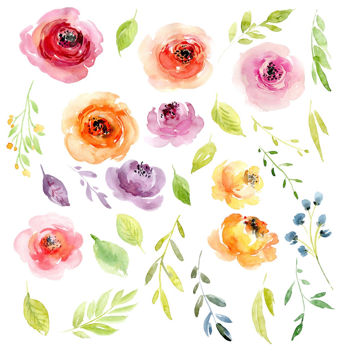 Watercolor Flowers Clipart Pink Blush Red Light Florals Roses - Etsy