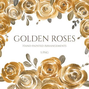 Gouden bloemen framerand clipart glitter ontwerpen bloemen rozen illustraties metallic sprankelend glanzend gloeiend goud gratis commercieel gebruik, png