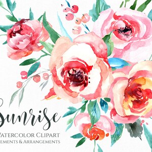 Aquarel blozen roze bloemen clipart muntblaadjes bloemen Clip Art bruiloft krans framerand boeket digitale download gratis commercieel gebruik