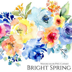 Aquarel heldere bloemen clipart lente zomer bloemen clip art kleurrijke veelkleurige levendige bloemen digitale download gratis commercieel gebruik png