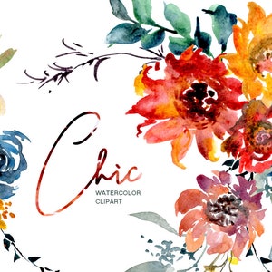 Aquarel bloemen clipart chic Boho heldere kleurrijke bloemen clip art digitale download bruiloft boeket rood Bourgondië gratis commercieel gebruik PNG