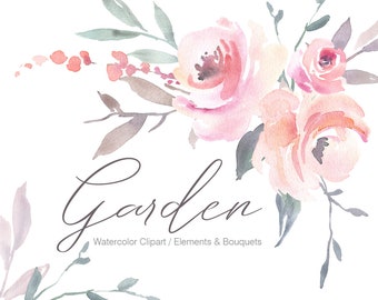 Pink Watercolor Floral Clipart Blush Watercolour Flowers Free Commercial Use Wedding Aquarelle Roses Bouquets Digital Download Clip Art PNG