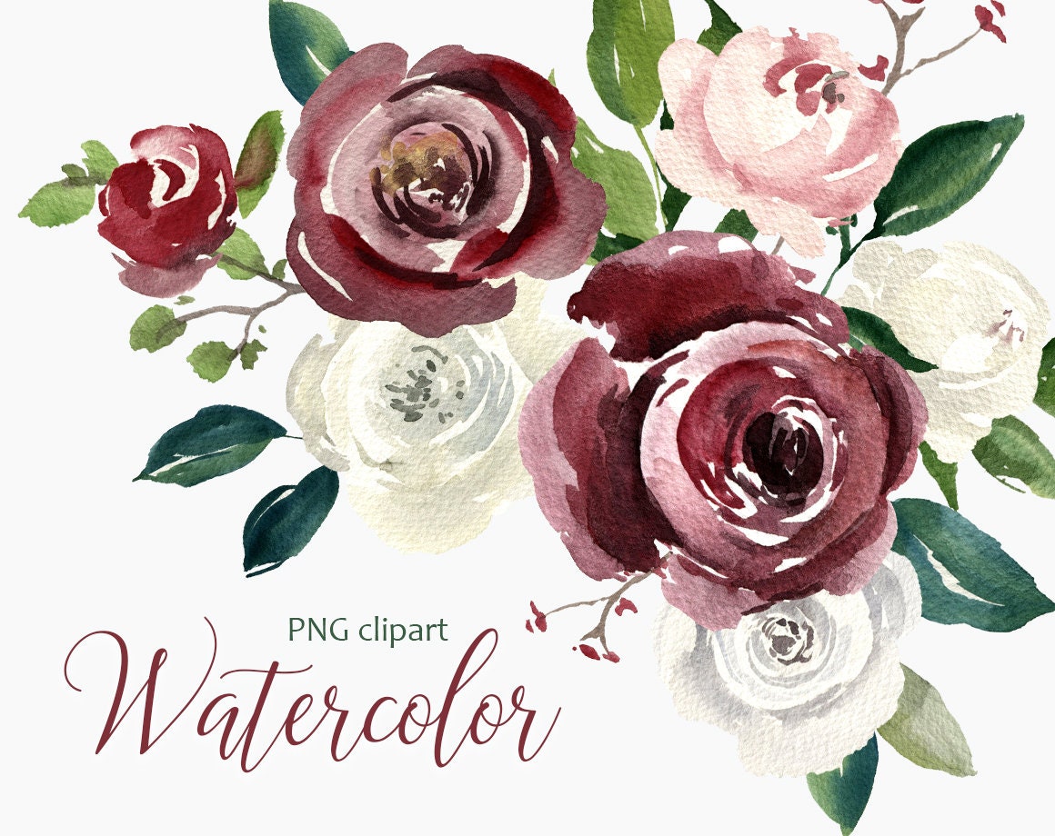 Watercolor Flower Clipart PNG Vintage Boho Retro Floral Old | Etsy