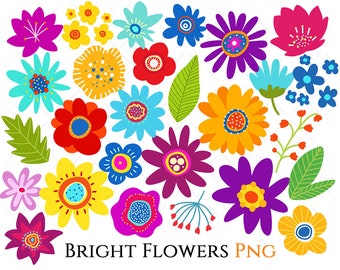 Bright Flowers Clipart Florals Leaves Colorful Bouquet Heart Frame Wreath Seamless Pattern, Simple Naive Spring Summer Bright Clip Art PNG