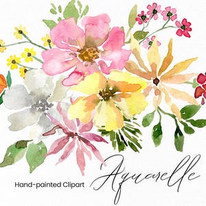 Aquarel bloemen clipart roze blos geel licht aparte bloemen digitale download boeket krans bruiloft illustraties gratis commercieel gebruik, png