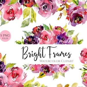 Aquarell Blumen Clipart Rahmen Rahmenrand Hell Frühling Sommer Hochzeit Rot Violet Lila Blume Digital Download Kostenlose Kommerzielle Nutzung Png
