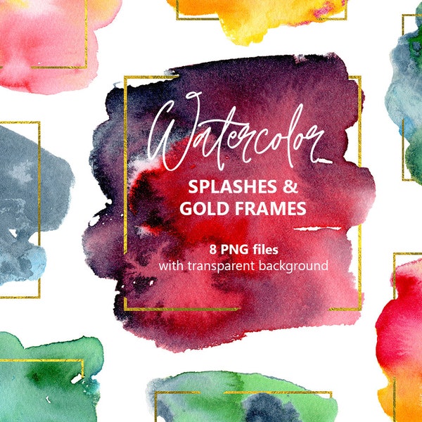 Watercolor Splashes Spots Frames Clipart Gold Clip Art Watercolour Splodges Splotches Aquarelle Red Green Brush Strokes Free Commercial Use