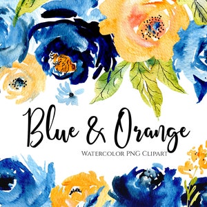 Aquarel helder blauw oranje bloemen clipart png bloemen clip art boeketten marine indigo lente rozen pioenrozen downloaden gratis commercieel gebruik