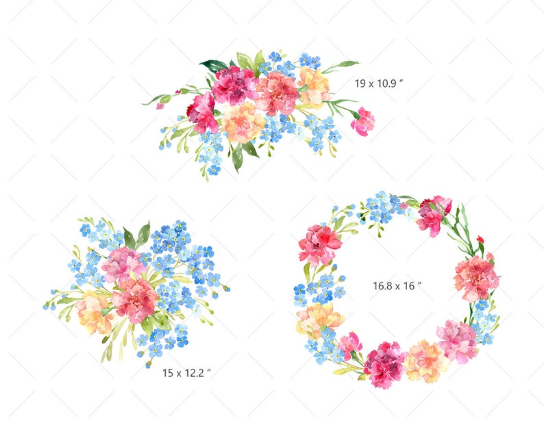Watercolor Floral Clipart Carnations /& Forget Me Not Flowers Digital Download Bouquet Wreath Carnation Forget-Me-Not Free Commercial Use Png
