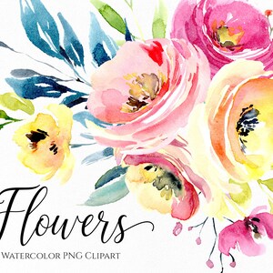 Aquarel heldere zomerbloemen clipart elementen naadloze patronen roze geel digitale download bruiloft bloemen illustraties gratis commercieel gebruik
