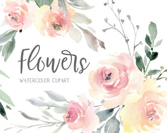 Watercolor Floral Clipart Wedding Free Commercial Use Pink Light Watercolour Flowers Bouquets Seamless Pattern Digital Download Clip Art PNG