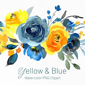 Aquarel bloemen clipart blauw turkoois oranje rozen winter bloemen Aquarelle digitale download illustraties aquarel gratis commercieel gebruik, png