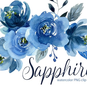 Aquarel blauwe bloemen clipart Indigo Navy saffier rozen pioenrozen aquarelle clip art aquarel bloemen boeketten krans gratis commercieel gebruik
