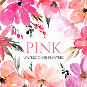 Aquarel roze bloemen clipart aparte elementen Bright Blush romantische bruiloft naïeve bloemen digitale download gratis commercieel gebruik png