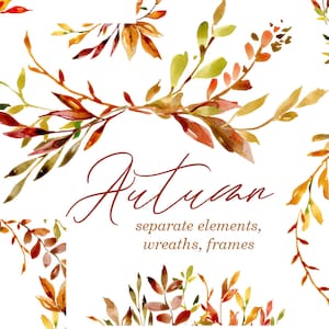 Aquarela Folhas de outono Ramos Clipart Download digital Clip Art Molduras Grinaldas Buquê Casamento Caindo Folhagem de outono Uso comercial gratuito