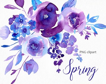 Spring Watercolor Floral Clipart Digital Instant Download Flowers Leaves Clip Art Collection Aquarelle Hand Painted Free Commercial Use PNG