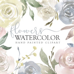 Aquarel bloemen clipart zachte bloemen clip art gratis commercieel gebruik geel roze wit blauwe rozen pioenrozen boeketten bruiloft digitale download